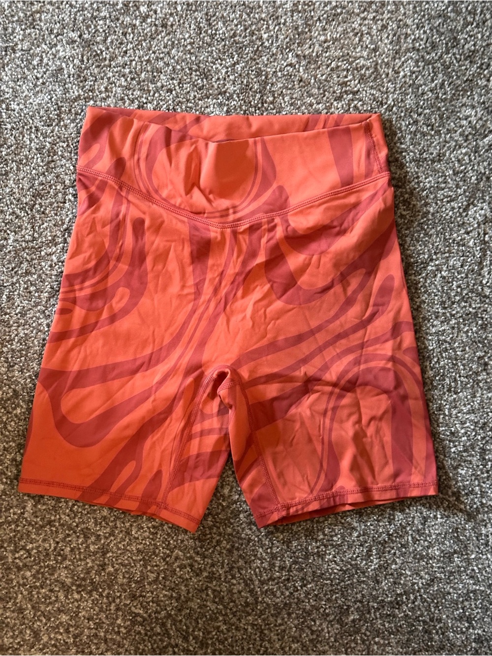 High-Rise Orange Patterned Athletic Bike Shorts